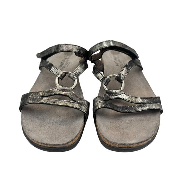 Naot Carmen Pewter Metallic Leather Adjustable Hook & Loop Comfort Sandals - Picture 3 of 8